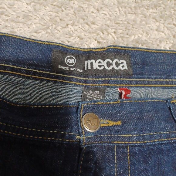 Rare VTG Mecca Denim Jeans Mens 46 x 32 Wide Leg Y2K Baggy Hip Hop Embroidered - Picture 6 of 9